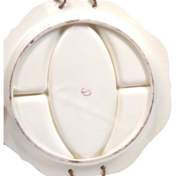 Antique Hand Painted Decorative Divided Plate Rattan Handle Made Japan Floral - Picture 5 of 10